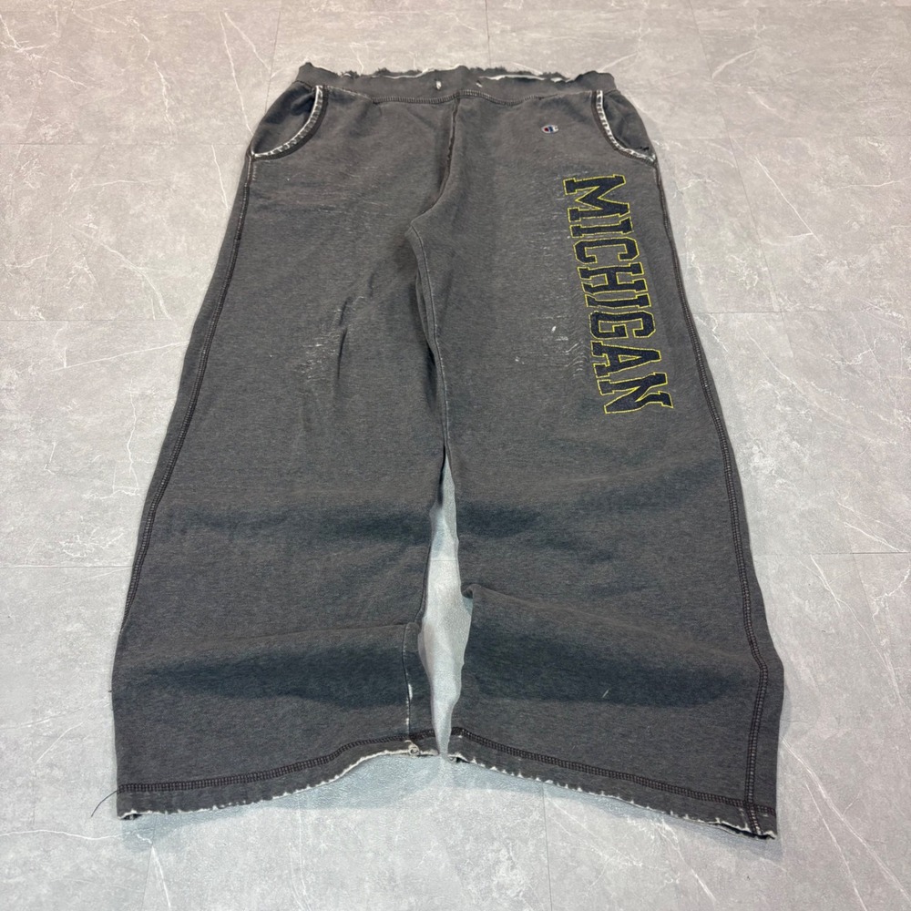 Champion Heritage Michigan University Gray Distressed Wide Leg Sweatpants Mens L